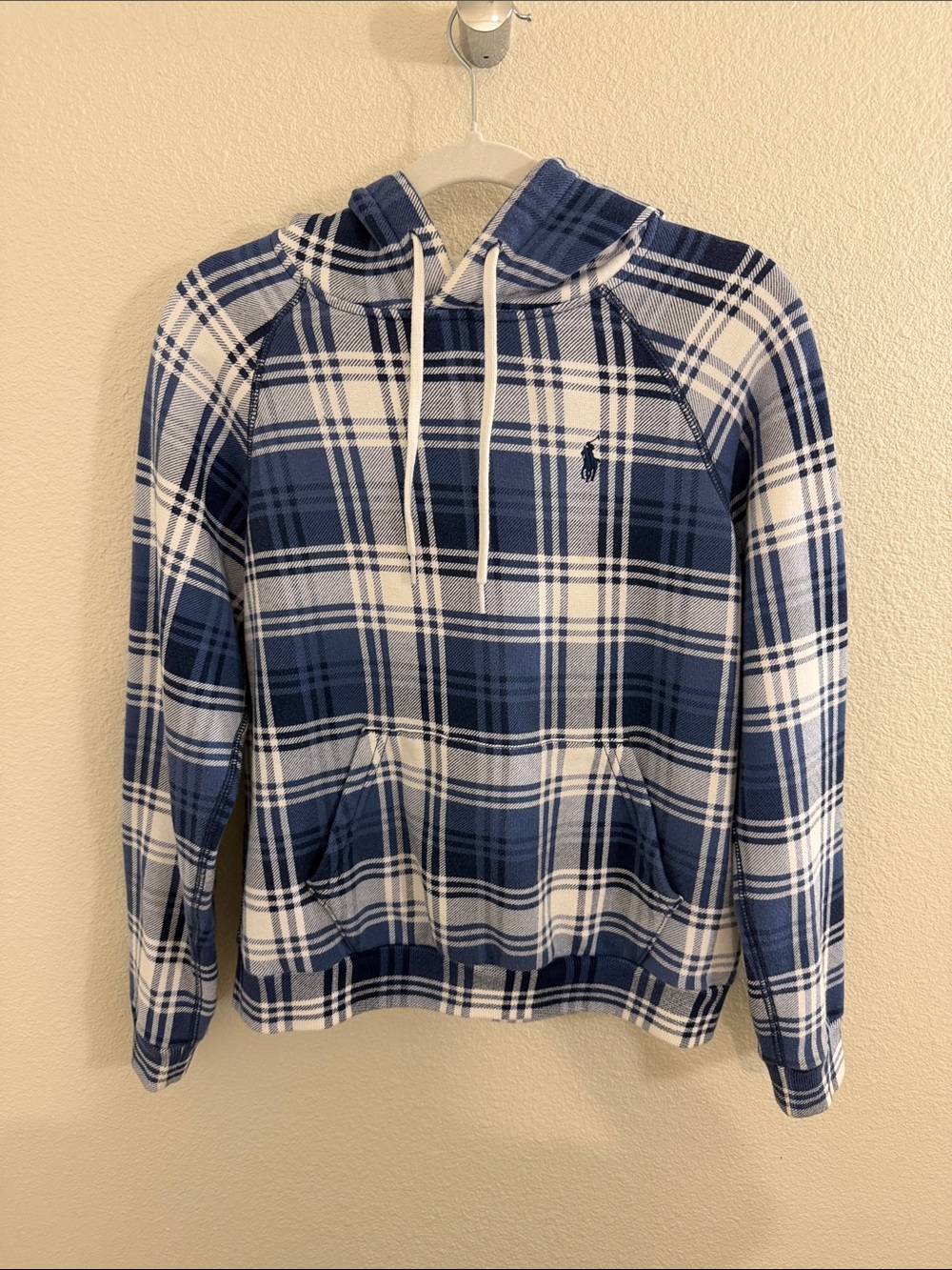 Ralph Lauren Navy and White Plaid Hooded Pullover